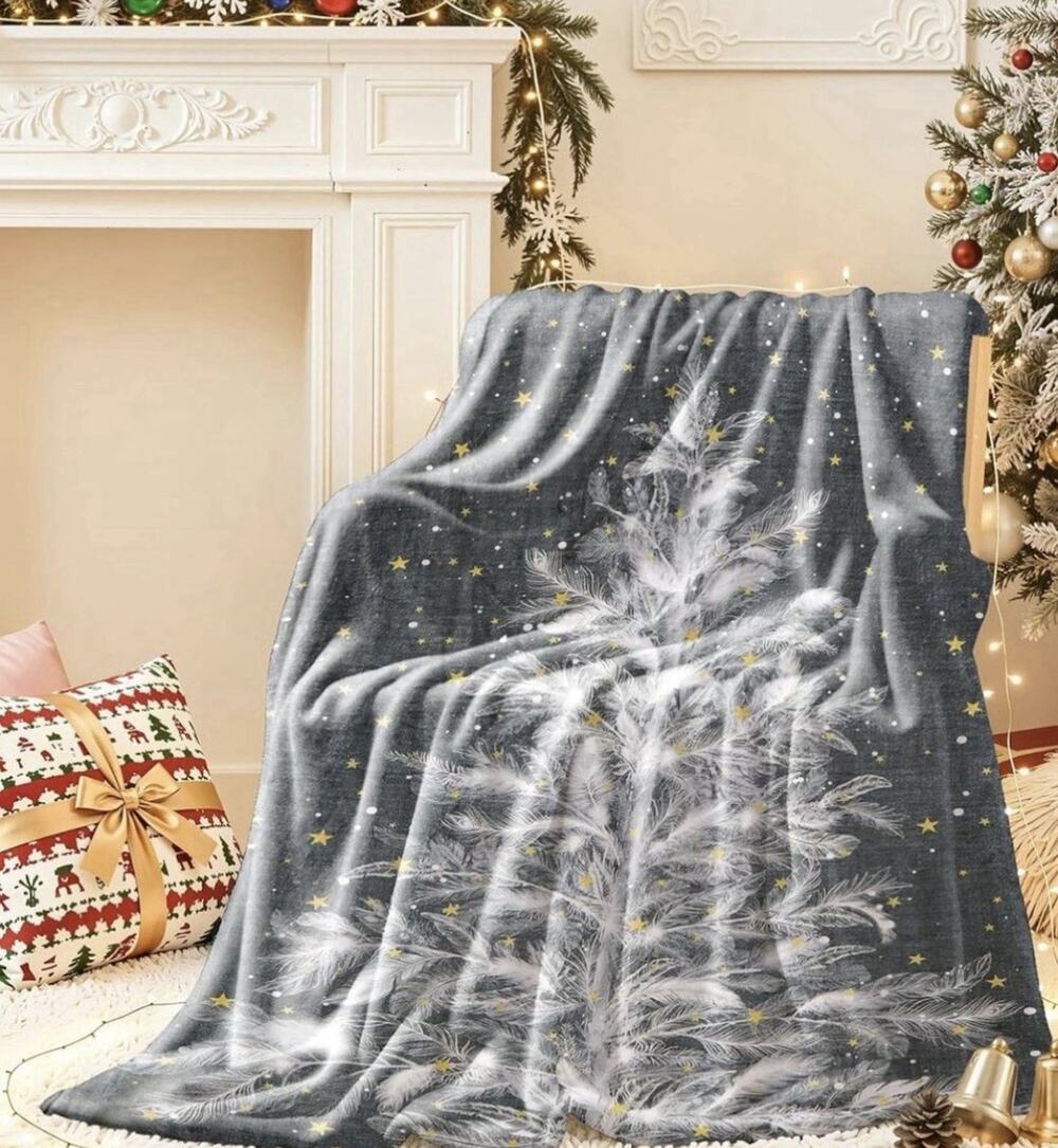 Christmas Tree Throw Blanket Holiday Pattern Decor Soft Fleece Gray 50X60